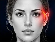 Volto con evidenziata la zona del articolazione temporomandibolare
