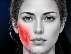 Volto con evidenziata la zona del dolore muscolare